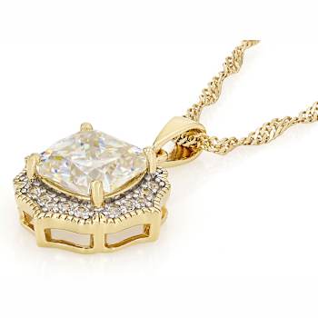 Diamond Simulant Square Cushion And White Zircon Pendant Necklace In 18K
Gold Over Sterling Silver 3.18ctw