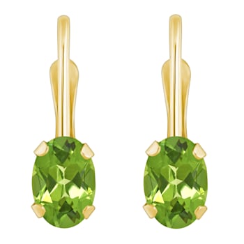 6x4mm Oval Peridot 10k Yellow Gold Drop Earrings