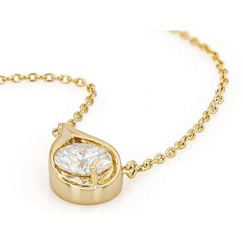 Diamond Simulant Solitaire Necklace In 18K Gold Over Sterling Silver