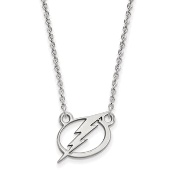 Rhodium Over Sterling Silver NHL LogoArt Tampa Bay Lightning Small Necklace