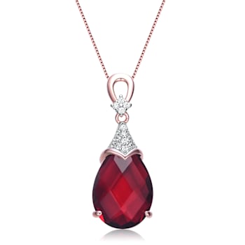 Ruby Color CZ Teardrop Pendant In 18K Rose Gold Over Sterling Silver