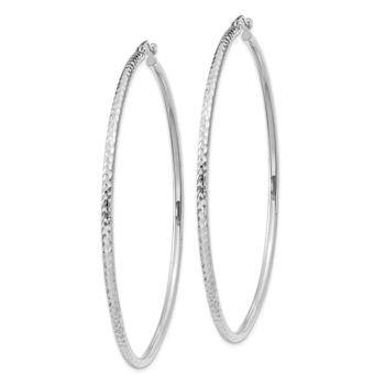 Rhodium Over 14k White Gold 2 3/8" Diamond-Cut Round Tube Hoop Earrings