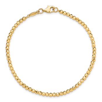 14K Yellow Gold Polished and Diamond-cut Beaded Bracelet