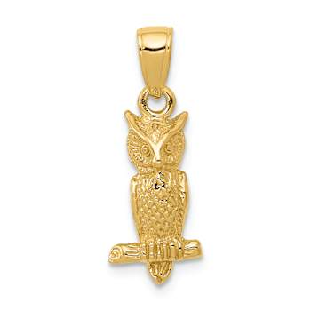 14k Yellow Gold 3D Textured Owl Pendant