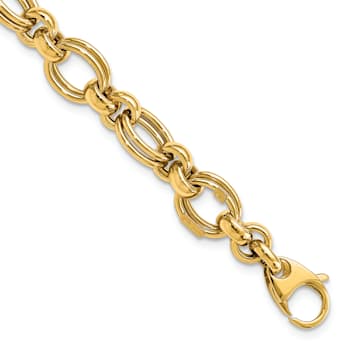 14k Yellow Gold Polished 3D 7mm Fancy Link Bracelet