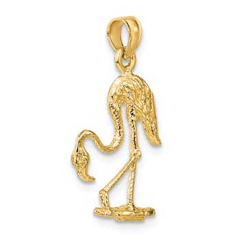 10K Yellow Gold 3D Textured Flamingo Charm
