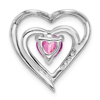 Rhodium Over 14k White Gold Lab Created Pink Sapphire and Diamond Heart Pendant