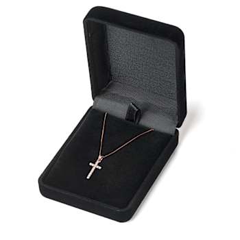 White Cubic Zirconia 14k Rose Gold Cross Pendant With Chain 0.30ctw