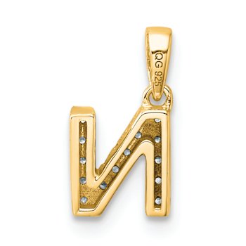 14K Yellow Gold Diamond Letter N Initial with Bail Pendant