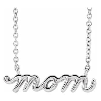 Sterling Silver Petite Lowercase Script mom Necklace, 16 Inches.