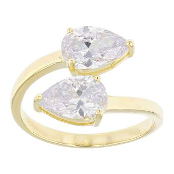 Pear CZ Bypass Ring In 18K Gold Over Sterling Silver