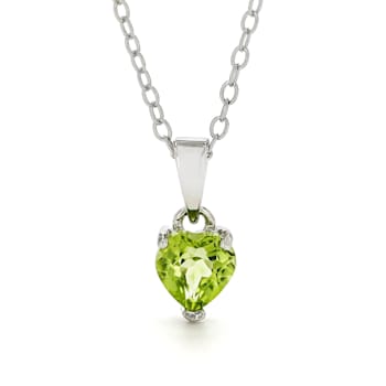 Heart-Shaped Peridot Rhodium Over Sterling Silver Pendant Style Necklace