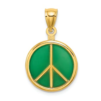 14k Yellow Gold Green Enameled 3D Peace Symbol Charm