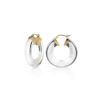 14K Yellow Gold Over Sterling Silver Clear Chunky V-Hoop Acrylic Earrings