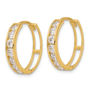 14k Yellow Gold 11/16" Polished Cubic Zirconia Huggie Hoop Earrings