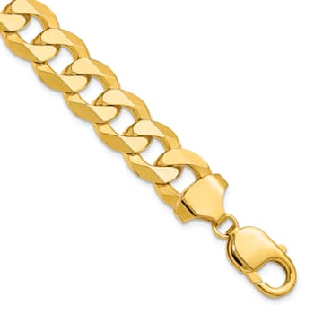 14k Yellow Gold 12mm Diamond-Cut Flat Beveled Curb Link Bracelet