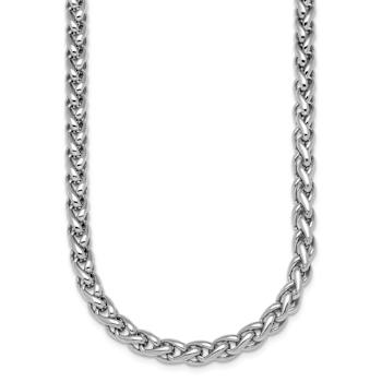 Rhodium Over Sterling Silver 6.0mm Wheat 18 Inch Chain