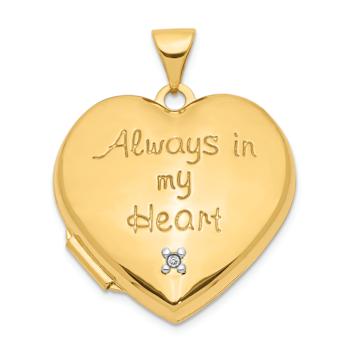 10k Yellow Gold and 10k White Gold Diamond Always in my Heart with Heart
Charm Inside Heart Locket