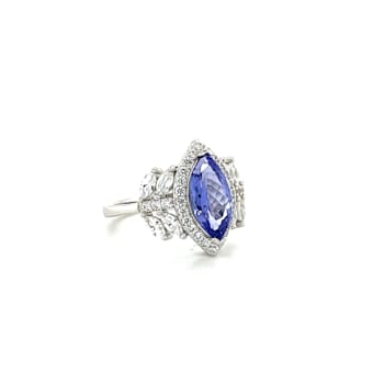 Rhodium Over Sterling Silver Marquise Tanzanite and White Zircon Ring 2.23ctw