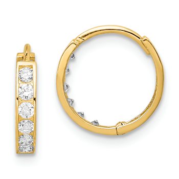 14k Yellow Gold Cubic Zirconia 7/16" Hinged Hoop Earrings
