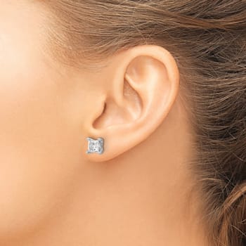 Princess Cut White Lab-Grown Diamond G-H SI 14k White Gold 4-Prong Stud
Earrings 2.00ctw