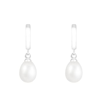 7.5-8mm White Cultured Freshwater Pearl Rhodium Over Sterling Silver Earrings