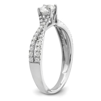 Rhodium Over 14K White Gold Polish Round Diamond Engagement Ring 0.63ctw