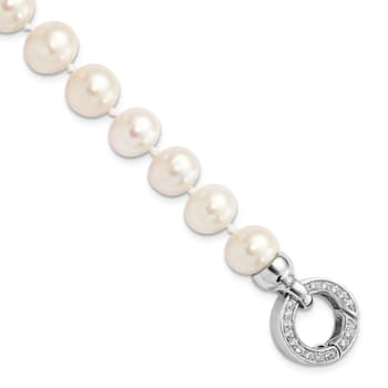 Rhodium Over Sterling Silver 9-10mm White Freshwater Cultured Pearl
Cubic Zirconia Fancy Bracelet