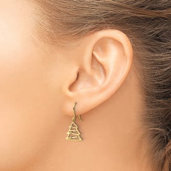 14K Yellow Gold Polished Cubic Zirconia Christmas Tree Shepherd Hook
Dangle Earrings