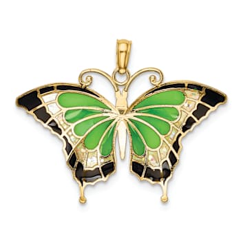14k Yellow Gold Multi-Colored Enameled Butterfly Pendant