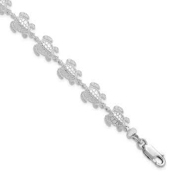Rhodium Over Sterling Silver Polished Sea Turtle Bracelet