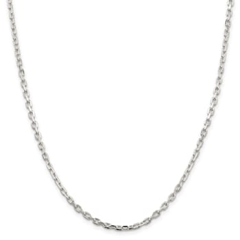 Sterling Silver 3.25mm Beveled Oval Cable Chain Necklace