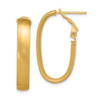 14k Yellow Gold Satin 1 1/8" Oval Hoop Earrings
