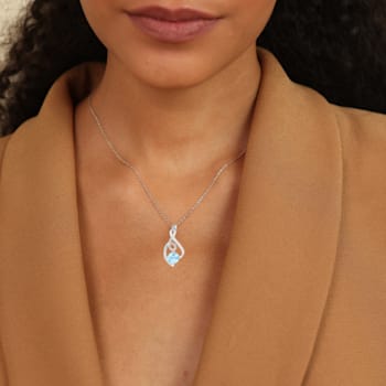 Round Blue Topaz and White Sapphire Sterling Silver Pendant With Chain