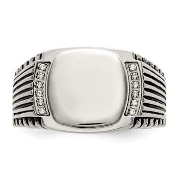 Stainless Steel Polished with Cubic Zirconia Signet Ring