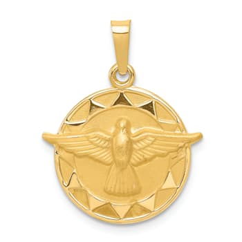 14k Yellow Gold Satin Holy Spirit Medal Round Pendant
