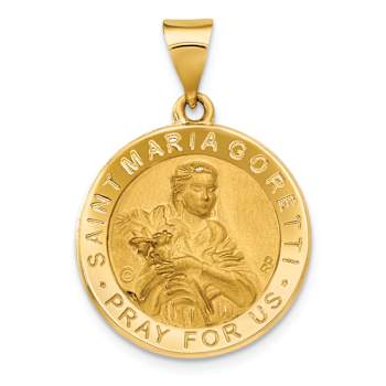 14k Yellow Gold Polished and Satin Saint Maria Goretti Medal Pendant