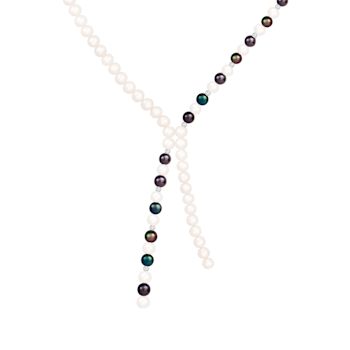 6-7mm White and Black Cultured Freshwater Pearl with Moon Bead Sterling
Silver Strand Necklace
