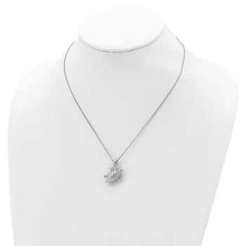 Rhodium Over Sterling Silver Turtle Ash Holder 18 Inch Necklace