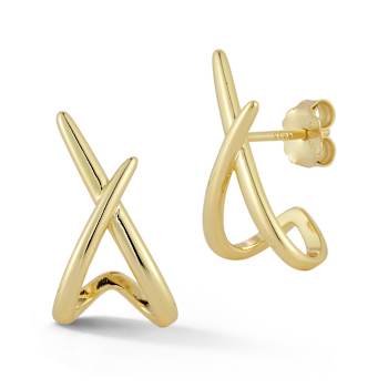Rachel Zoe Crossover X J-Hoop Stud Earrings in 14K Gold Over Sterling Silver