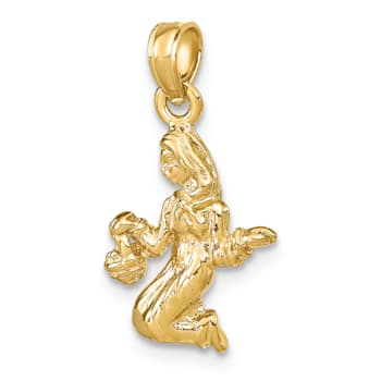 14k Yellow Gold 3D Textured Virgo Zodiac pendant