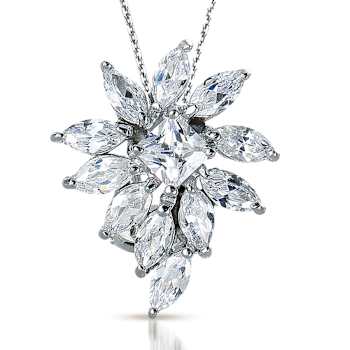 Marquise CZ Starburst Pendant Necklace In Sterling Silver