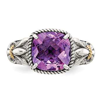 Amethyst Sterling Silver and 14k Gold Accent Antiqued Ring 1.00ct