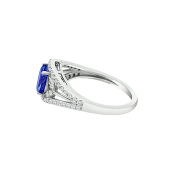 14K White Gold Round Tanzanite and Diamond Ring, 1.54ctw