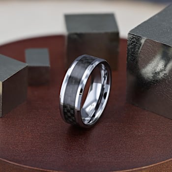 MAXIMUS Black Carbon Fiber Inlay Tungsten Carbide Wedding Band 8mm