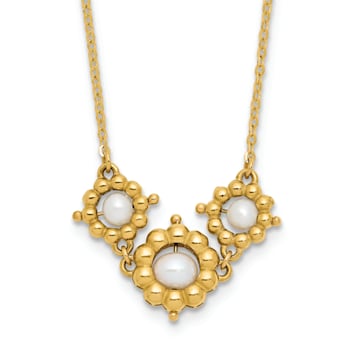 14K Yellow Gold Polished Freshwater Cultured Pearl Flower 16-inch with
2-inch Extension Necklace