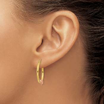 14k Yellow Gold and 14k Rose Gold Satin and Diamond-Cut 7/8" Heart
Hoop Earrings