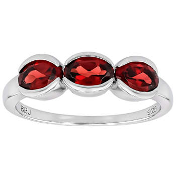 Red Garnet Three-Stone Ring In Platinum Over Sterling Silver 1.53ctw