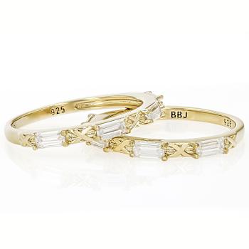 Moissanite Baguette Stackable Ring Set Of 2 In 14K Gold Over Sterling
Silver 0.72ctw DEW