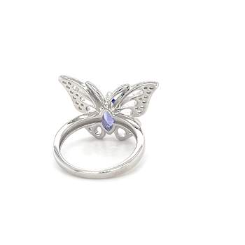 Tanzanite 9x4.5mm Marquise and White Zircon Rhodium Over Sterling Silver Ring